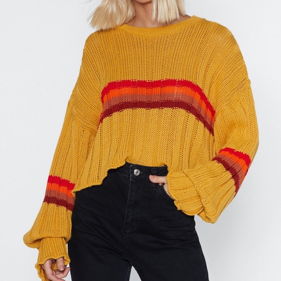 Nasty Gal Mustard Yellow Striped Sweater - Picture 1 of 4